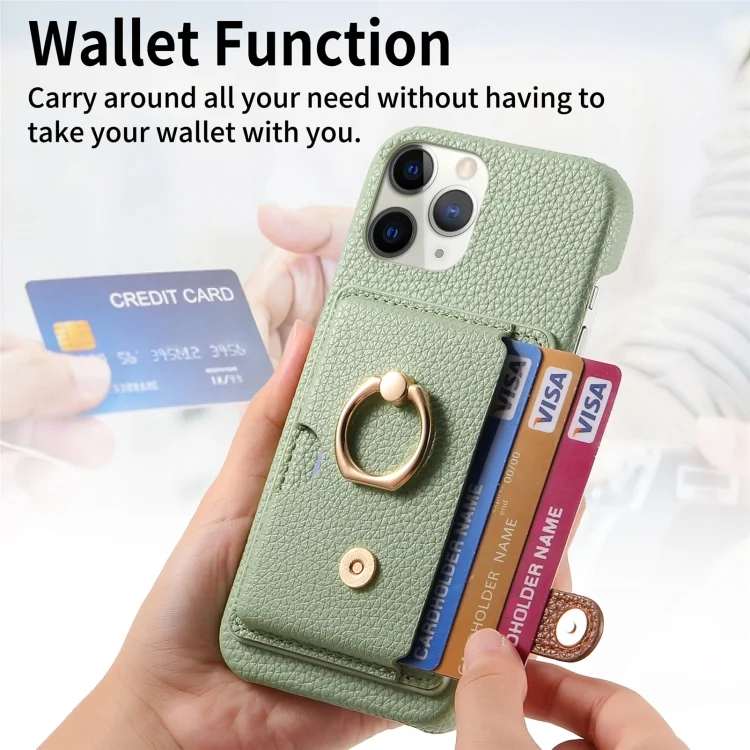 SYA002368009A_3.webp Litchi Leather Oil Edge Ring Card Back Phone Case, For iPhone 11 Pro Max, For iPhone 11 - Image 5
