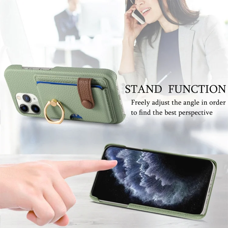 SYA002368009A_4.webp Litchi Leather Oil Edge Ring Card Back Phone Case, For iPhone 11 Pro Max, For iPhone 11 - Image 6
