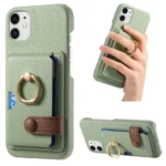 Litchi Leather Oil Edge Ring Card Back Phone Case, For iPhone 12, For iPhone 12 Pro Max