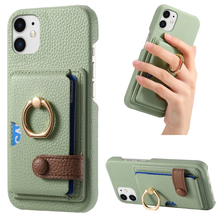 Litchi Leather Oil Edge Ring Card Back Phone Case, For iPhone 12, For iPhone 12 Pro Max