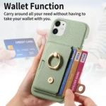 Litchi Leather Oil Edge Ring Card Back Phone Case, For iPhone 12, For iPhone 12 Pro Max - Image 5