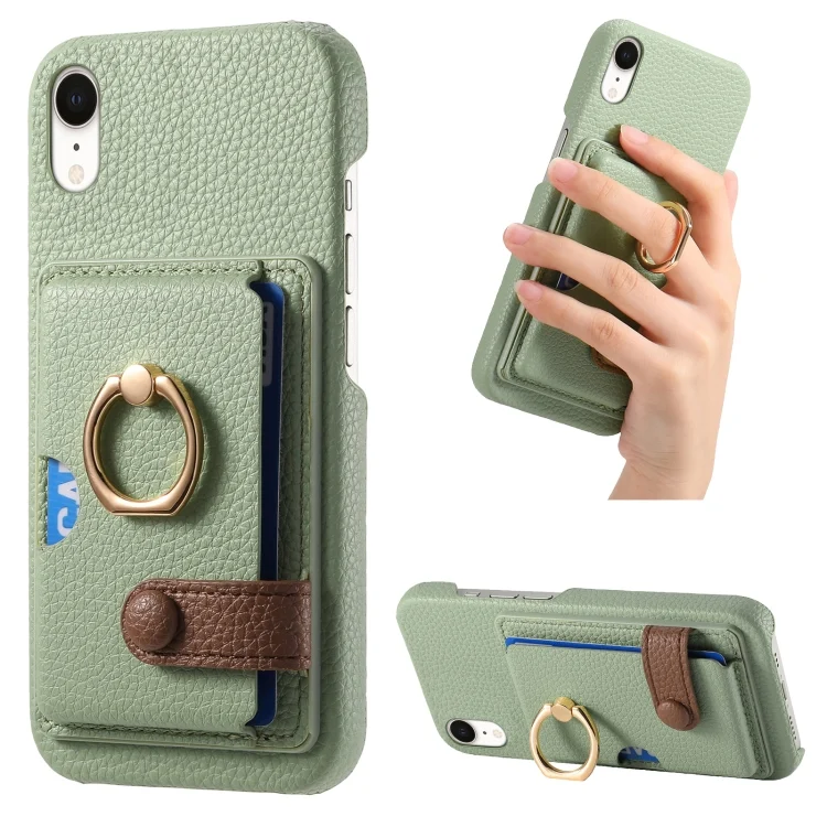Litchi Leather Oil Edge Ring Card Back Phone Case, For iPhone XR