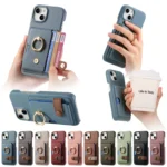 Litchi Leather Oil Edge Ring Card Back Phone Case, For iPhone 14 Pro, For iPhone 13 Pro Max - Image 2