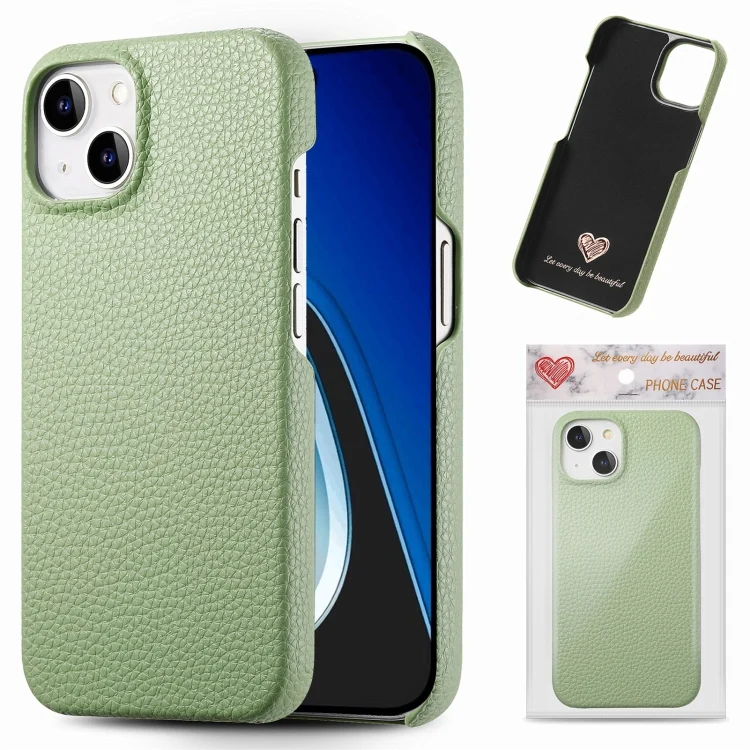 Litchi Oil Edge Leather Back Phone Case, For iPhone 15 Plus, For iPhone 15
