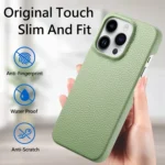 Litchi Oil Edge Leather Back Phone Case, For iPhone 15 Pro Max, For iPhone 15 Pro - Image 4