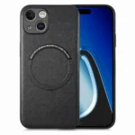 Solid Color Leather Skin Back Phone Case, For iPhone 15 Plus, For iPhone 15