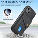 Retro Card Wallet Fold Leather Phone Case with Strap, For iPhone 15 - Image 3