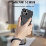 Retro Card Wallet Fold Leather Phone Case with Strap, For iPhone 15 - Image 5