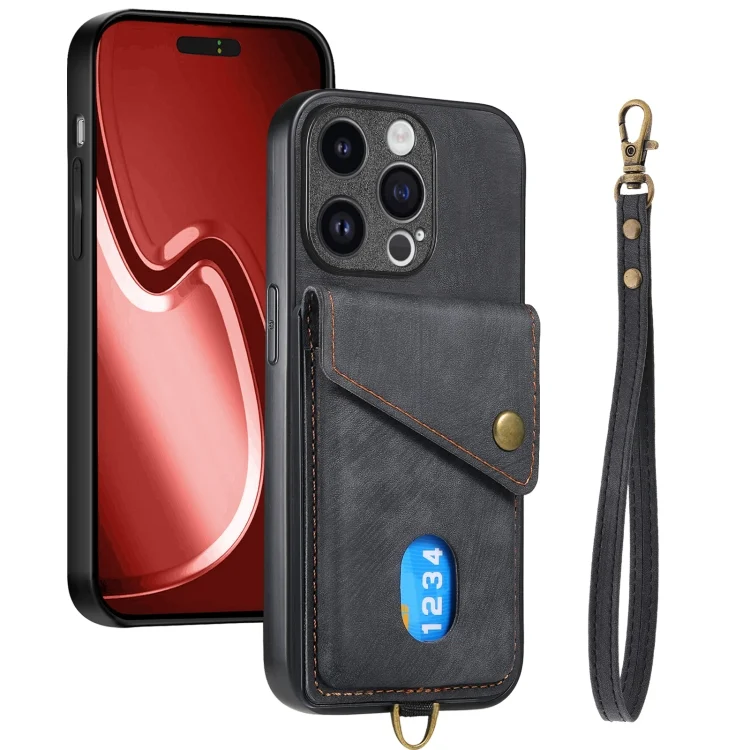 SYA002369704A.webp Retro Card Wallet Fold Leather Phone Case with Strap, For iPhone 15 Pro Max, For iPhone 15 Pro, For iPhone 15 Plus - Image 1