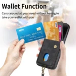 Retro Card Wallet Fold Leather Phone Case with Strap, For iPhone 15 Pro Max, For iPhone 15 Pro, For iPhone 15 Plus - Image 6