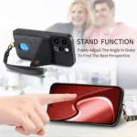 Retro Card Wallet Fold Leather Phone Case with Strap, For iPhone 15 Pro Max, For iPhone 15 Pro, For iPhone 15 Plus - Image 7