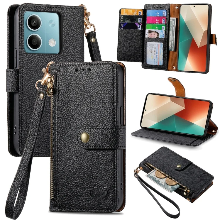 SYA002377203A.webp Love Zipper Lanyard Leather Phone Case, For Xiaomi Redmi Note 13 5G, For Xiaomi Redmi Note 13 Pro 5G, For Xiaomi 13T - Image 1