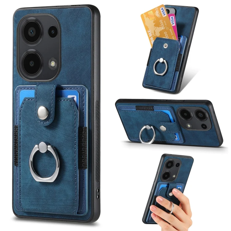 Retro Skin-feel Ring Card Wallet Phone Case, For Xiaomi Redmi Note 13 Pro 4G, For Xiaomi Redmi Note 13 4G, For Xiaomi Redmi 13C
