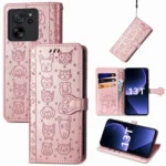 Cat and Dog Embossed Leather Phone Case, For Xiaomi 13T / 13T Pro