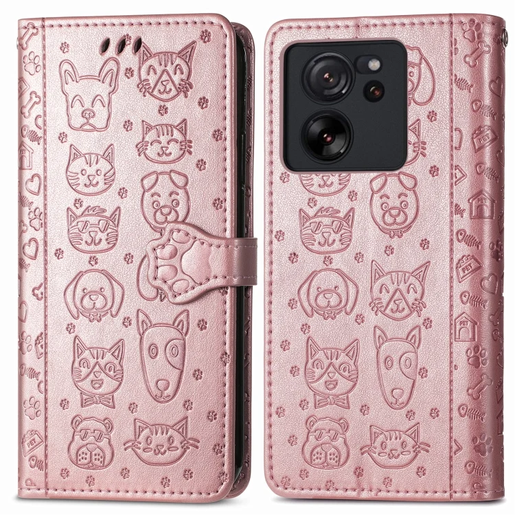 SYA002383301A_1.webp Cat and Dog Embossed Leather Phone Case, For Xiaomi 13T / 13T Pro - Image 3