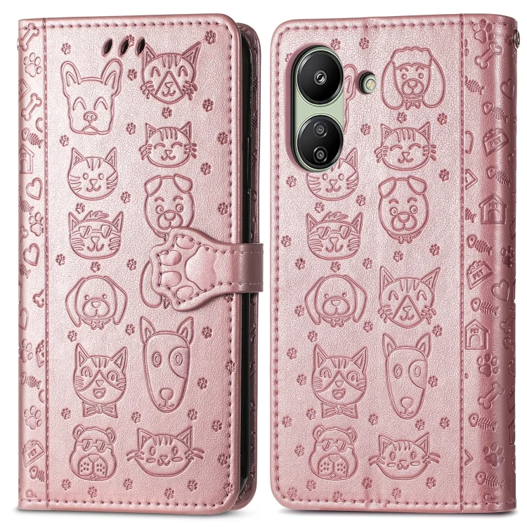 SYA002383303A_1.webp Cat and Dog Embossed Leather Phone Case, For Xiaomi Redmi 13C, For Xiaomi Redmi Note 13 Pro+ - Image 3