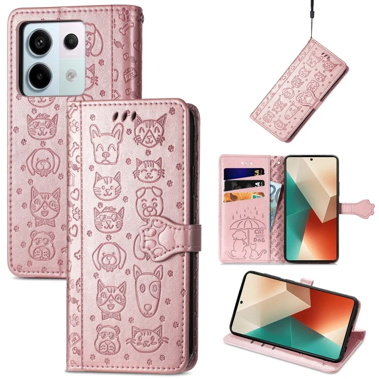 Cat and Dog Embossed Leather Phone Case, For Xiaomi Redmi Note 13 Pro, For Xiaomi Redmi K60 Ultra
