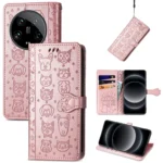 Cat and Dog Embossed Leather Phone Case, For Xiaomi 14 Ultra, For  Xiaomi 14 Pro