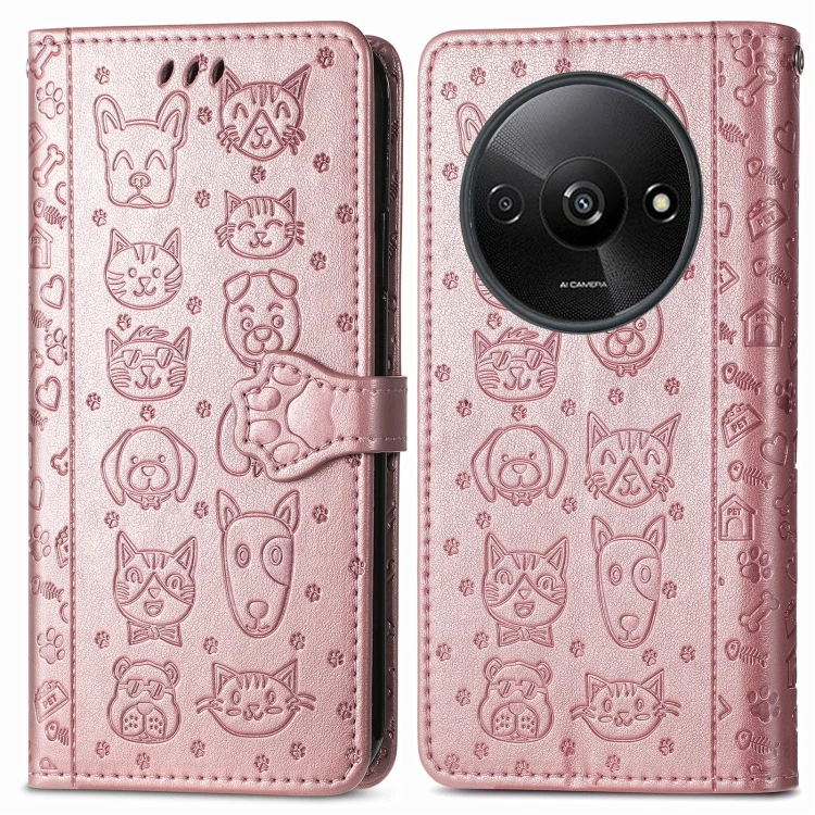 SYA002383311A_1.webp Cat and Dog Embossed Leather Phone Case, For Xiaomi Redmi A3, For Xiaomi Redmi K70E - Image 3
