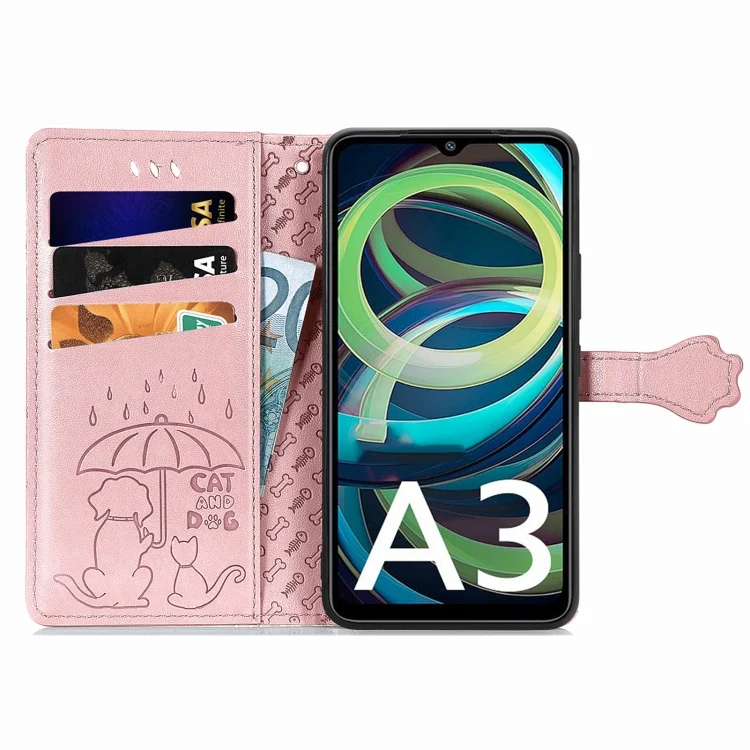 SYA002383311A_2.webp Cat and Dog Embossed Leather Phone Case, For Xiaomi Redmi A3, For Xiaomi Redmi K70E - Image 4