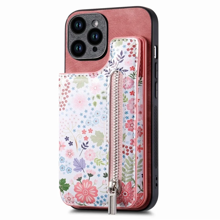 Retro Painted Zipper Wallet Back Phone Case, For iPhone 15 Pro Max, For iPhone 15 Pro, For iPhone 15 Plus