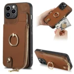 Cross Leather Ring Vertical Zipper Wallet Back Phone Case, For iPhone 15 Pro Max, For iPhone 15 Pro, For iPhone 15 Plus