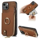 Cross Leather Ring Vertical Zipper Wallet Back Phone Case, For iPhone 15, For iPhone 14 Plus, For iPhone 14