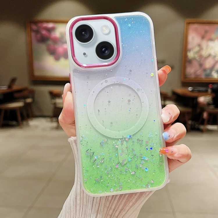 Multicolor Gradient Glitter Sequin MagSafe TPU Phone Case, For iPhone 15 Plus, For iPhone 15