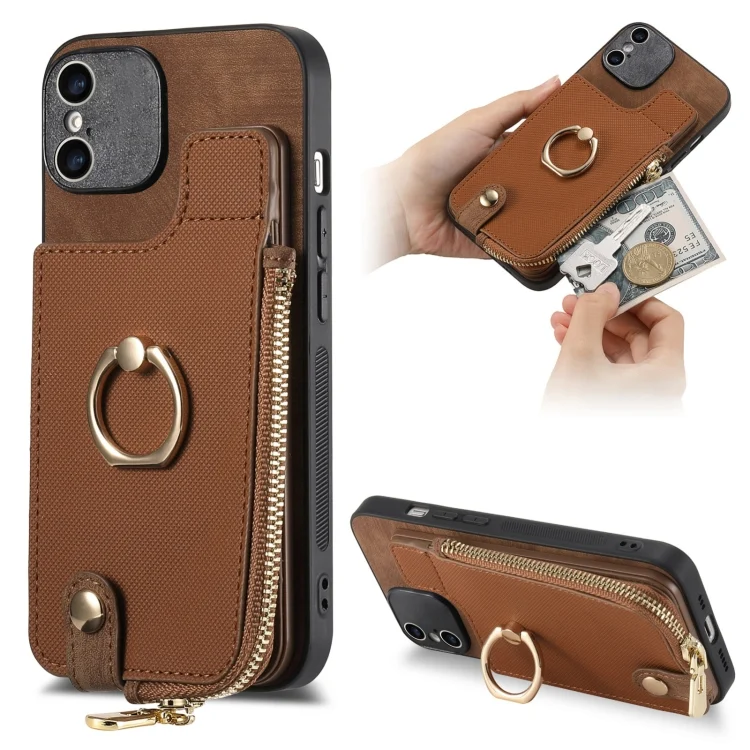 Cross Leather Ring Vertical Zipper Wallet Back Phone Case, For iPhone XS Max, For iPhone X / XS, For iPhone 7 Plus / 8 Plus