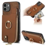 Cross Leather Ring Vertical Zipper Wallet Back Phone Case, For iPhone 11, For iPhone 11 Pro, For iPhone XR