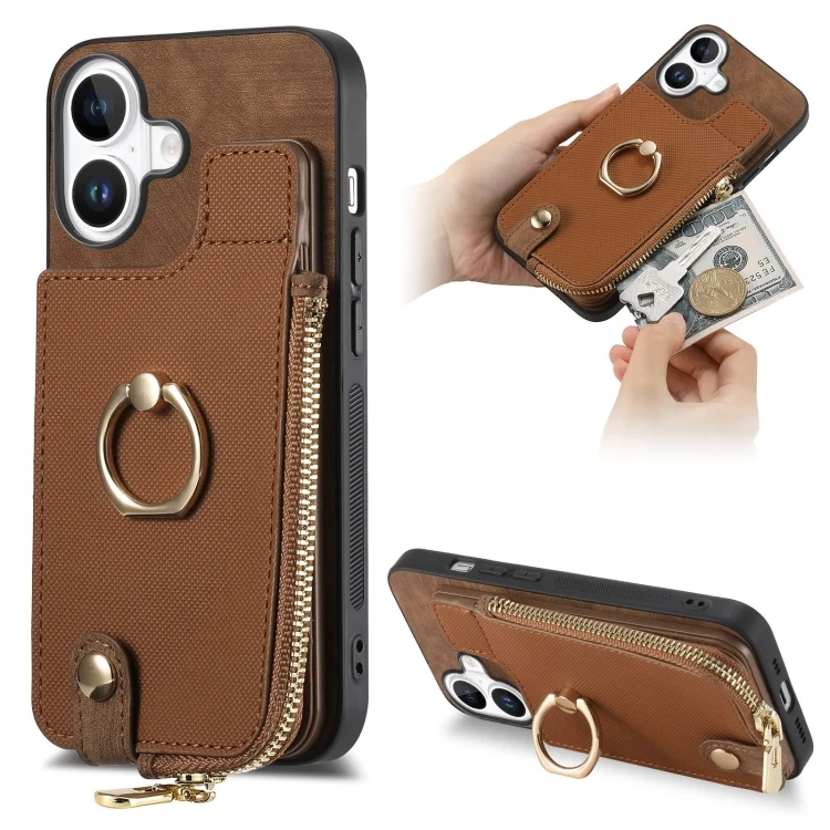 Cross Leather Ring Vertical Zipper Wallet Back Phone Case, For iPhone 16, For iPhone 7 / 8 / SE 2022, For iPhone 13 Pro Max