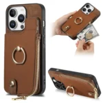 Cross Leather Ring Vertical Zipper Wallet Back Phone Case, For iPhone 16 Pro Max, For iPhone 16 Pro, For iPhone 16 Plus