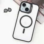 MagSafe Acrylic Hybrid TPU Holder Phone Case with Lens film, For iPhone 15 Plus, For iPhone 15