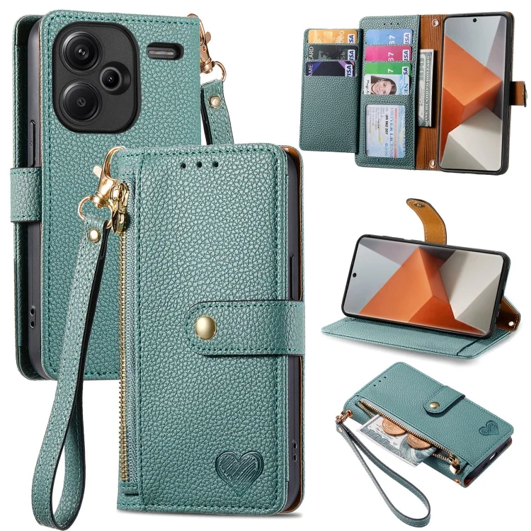 Love Zipper Lanyard Leather Phone Case, For Xiaomi Redmi Note 13 Pro+