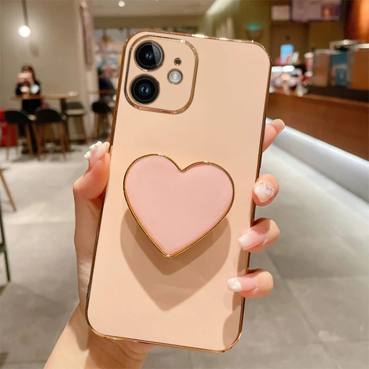 SYA002440918A.webp Electroplating Love Heart Holder TPU Phone Case, For iPhone 11, For iPhone 11 Pro, For iPhone XR - Image 1