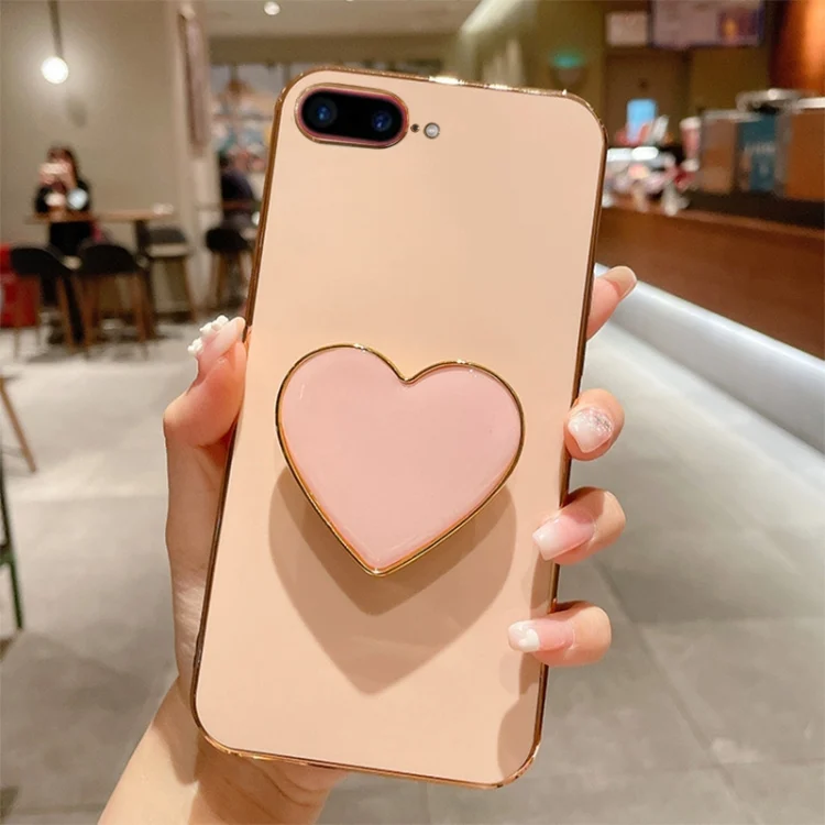 SYA002440923A.webp Electroplating Love Heart Holder TPU Phone Case, For iPhone 7 Plus / 8 Plus - Image 1