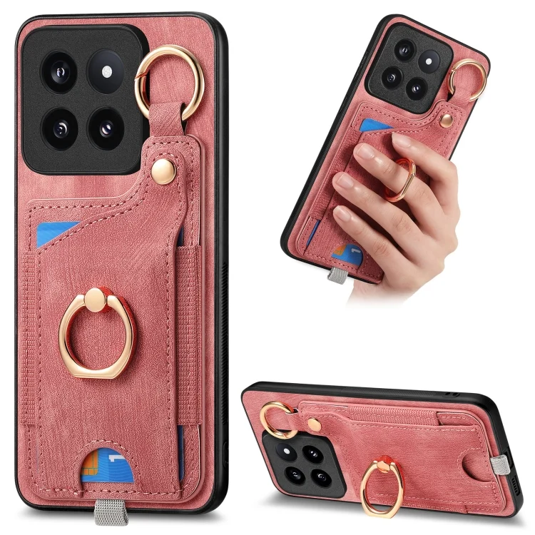 Retro Skin-feel Ring Card Bag Phone Case with Hang Loop, For Xiaomi 14 Pro, For Xiaomi 14, For Xiaomi Redmi Note 13 Pro+