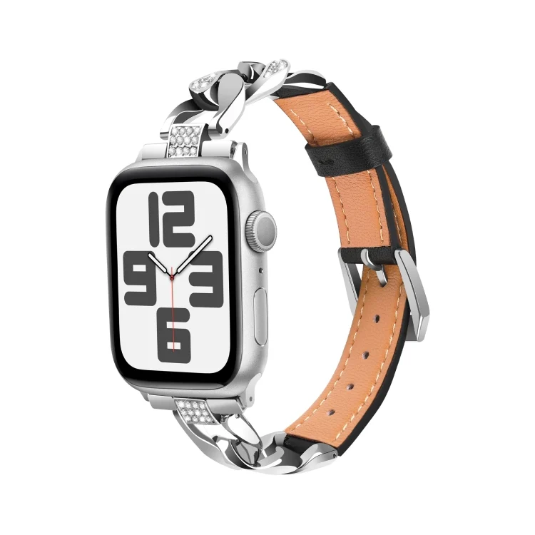 Rhinestone Denim Chain Leather Watch Band, For Apple Watch Series 6 40mm, For Apple Watch Series 6 44mm, For Apple Watch Series 5 44mm, For Apple Watch Series 5 40mm