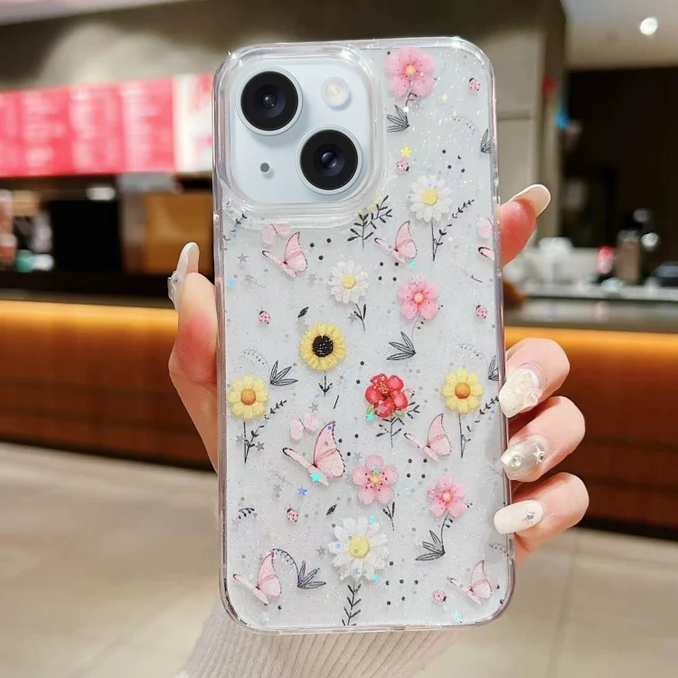 Spring Garden Epoxy TPU Phone Case, For iPhone 15, For iPhone 14 Plus, For iPhone 14