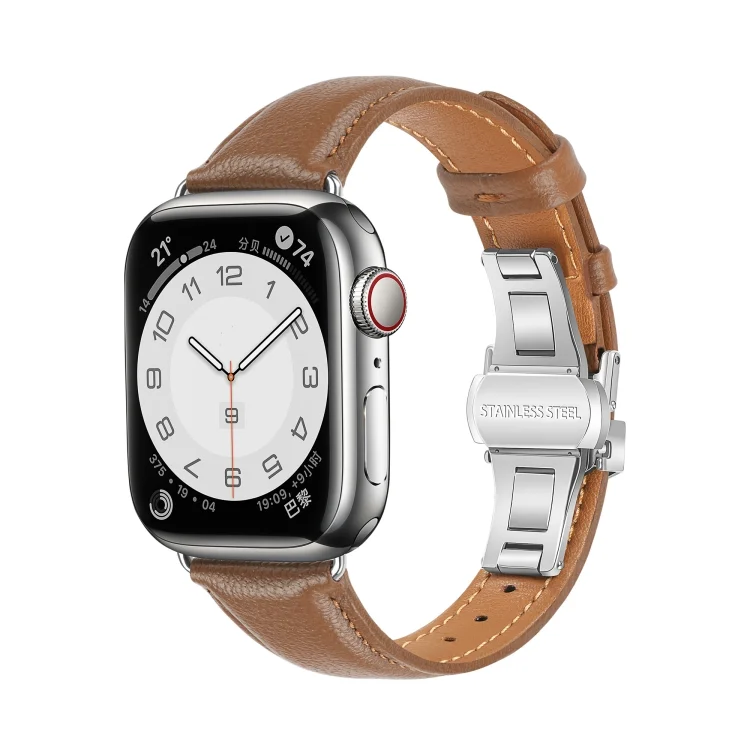 Plain Leather Butterfly Buckle Watch Band, For Apple Watch Ultra 2 49mm