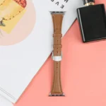 Plain Leather Butterfly Buckle Watch Band, For Apple Watch Series 6 44mm - Image 8
