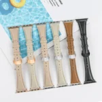 Plain Leather Butterfly Buckle Watch Band, For Apple Watch Series 5 44mm - Image 2