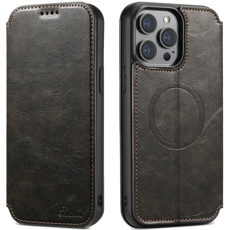 Suteni J05 Leather Magnetic MagSafe Phone Case, For iPhone 15 Pro, For iPhone 15 Plus, For iPhone 15
