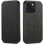 Suteni J06 Retro Matte Litchi Texture Leather MagSafe Phone Case, For iPhone 15 Plus, For iPhone 15