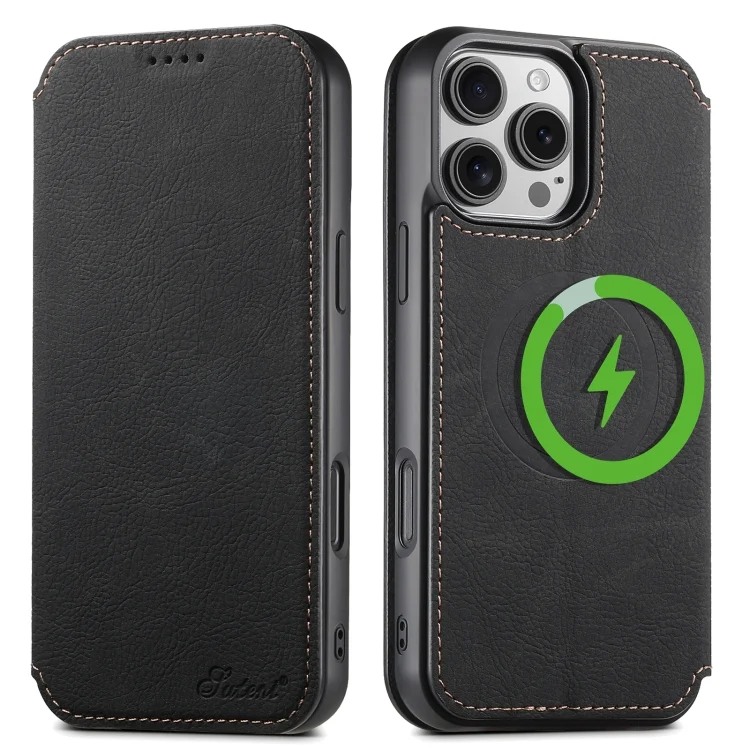 Suteni J06 Retro Matte Litchi Texture Leather MagSafe Phone Case, For iPhone 16 Pro Max, For iPhone 16 Pro, For iPhone 16 Plus, For iPhone 16, For iPhone 15 Pro Max, For iPhone 15 Pro