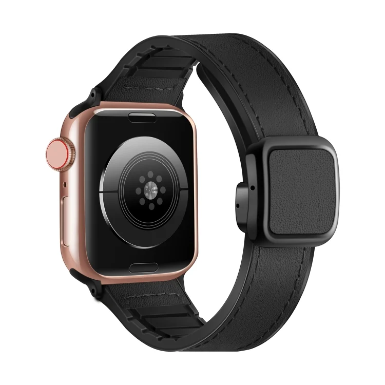 Fold Magnetic Square Buckle PU Silicone Watch Band, For Apple Watch SE 2023 44mm, For Apple Watch SE 2023 40mm
