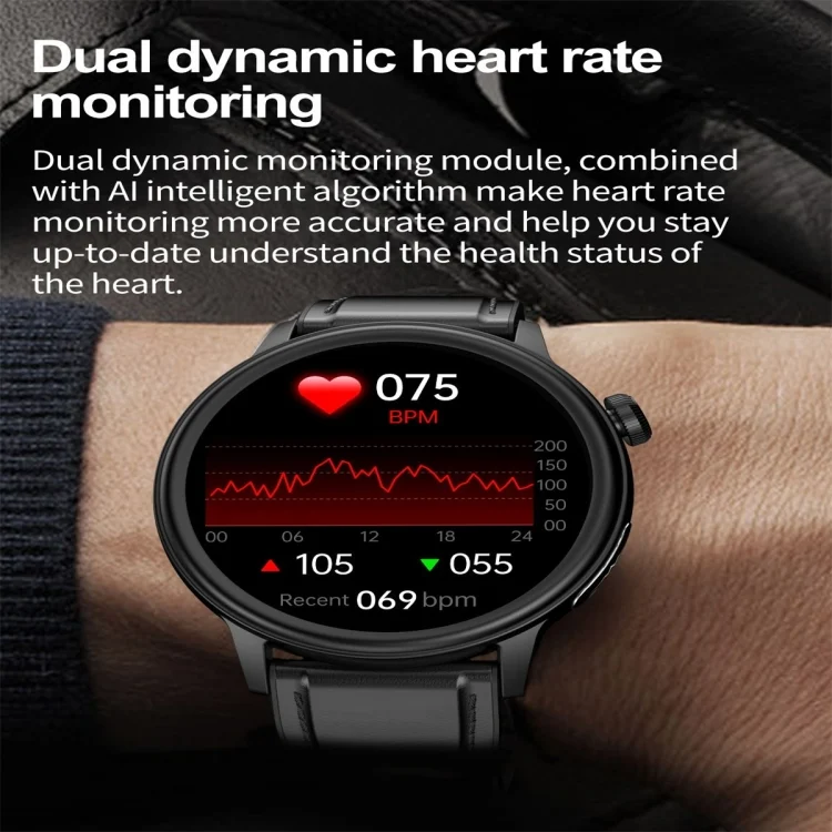 SYA0025266_B2.webp ET470 1.39 inch Color Screen Smart Watch Leather Strap, Support Bluetooth Call / ECG - Image 3