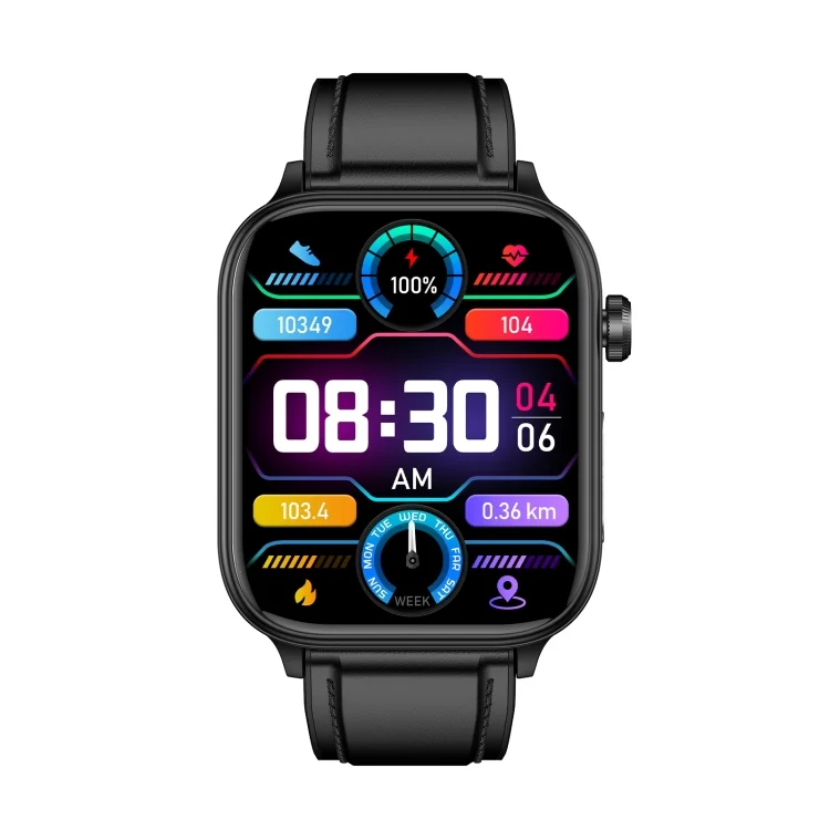 SYA002527301A_1.webp ET570 1.96 inch Color Screen Smart Watch Leather Strap, Support Bluetooth Call / ECG - Image 8