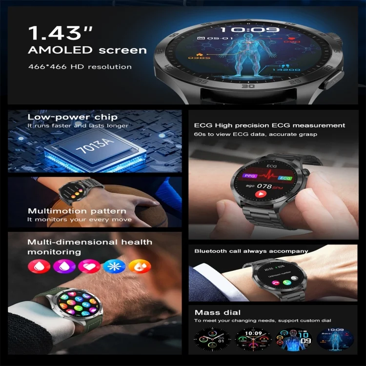 SYA0025380_B4.webp ET485 1.43 inch Color Screen Smart Watch Silicone Strap, Support Bluetooth Call / Micro-physical Examination - Image 5