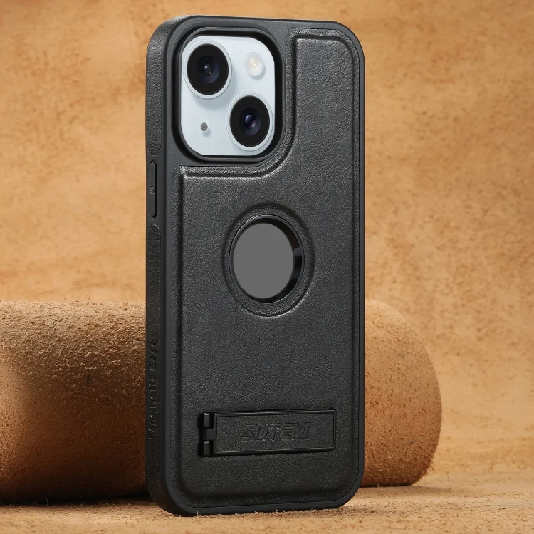 Suteni G2 Magsafe Oil Wax Leather Back Phone Case with Holder, For iPhone 15 Plus, For iPhone 15, For iPhone 14 Plus, For iPhone 14, For iPhone 14 Pro, For iPhone 14 Pro Max
